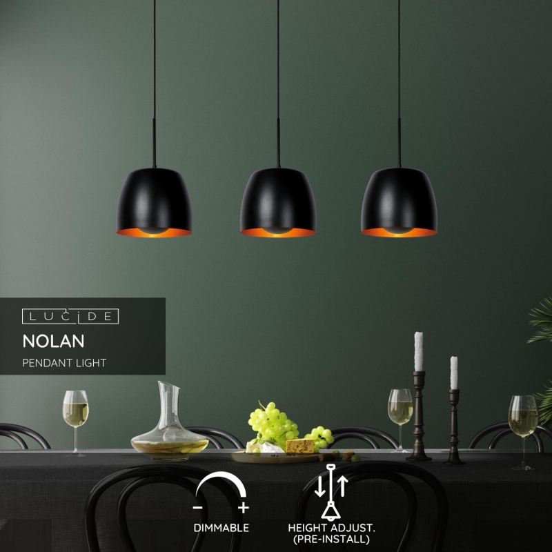 Lucide NOLAN - Závesné svietidlo - 3xE27 - Čierne